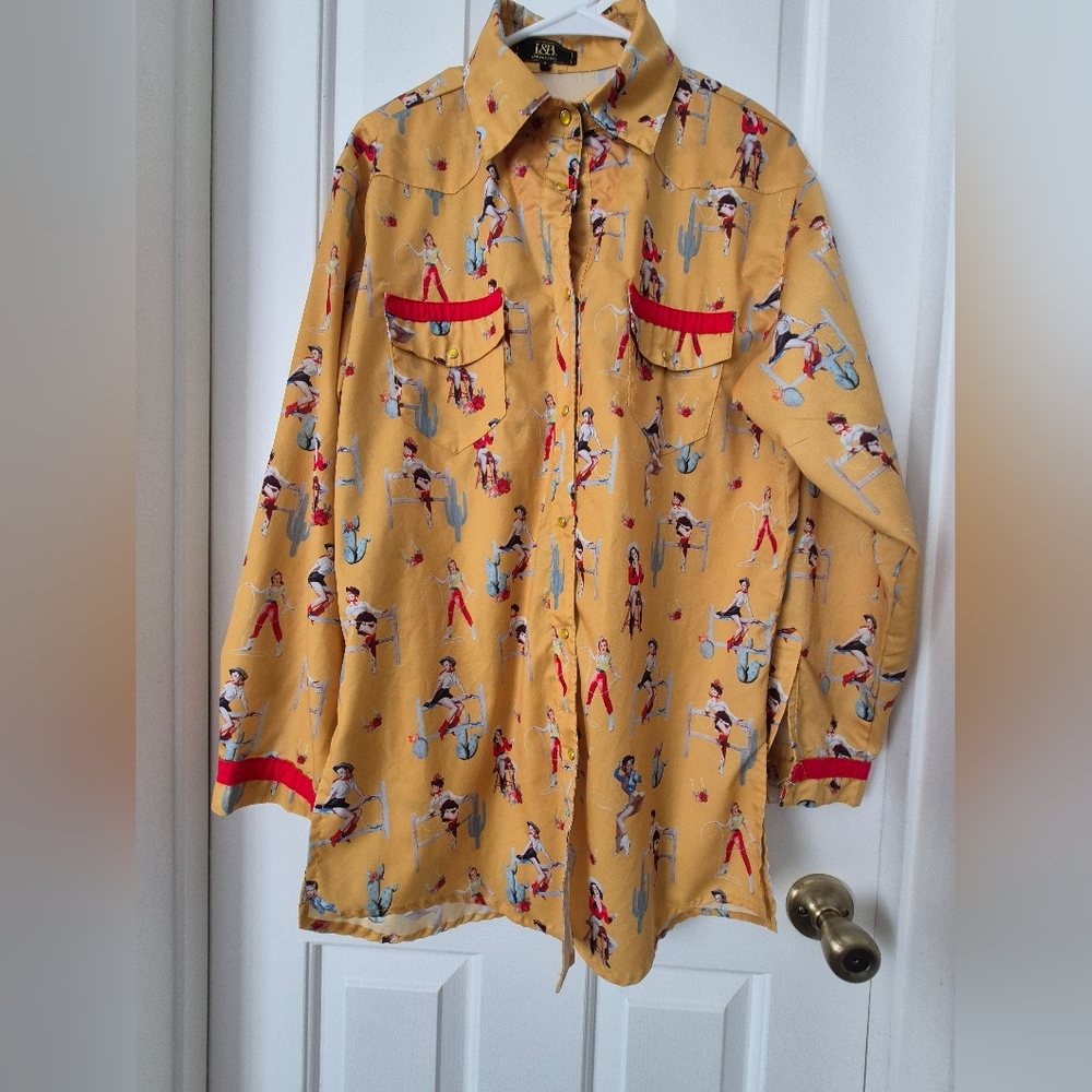 Vintage cowgirl western dress shirt, size Large